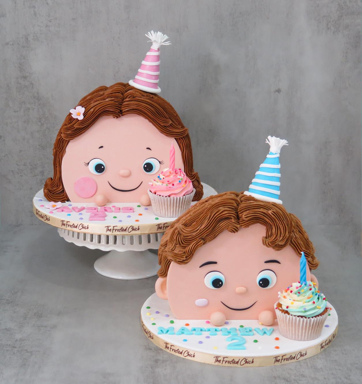 boy and girl face semi circle cake 7